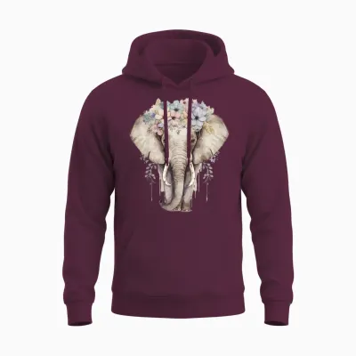 More Cute Animal Lover & Spring Flower Designs Elefant Blumenkrone Afrika Safari Tier T-Shirt Für Mädchen, Weiß, Kurzarm, Klein Unisex Hoodie - Maroon