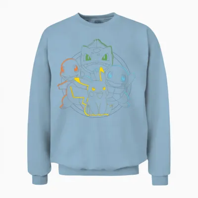 Pokémon - Pikachu Charmander Bulbasaur Squirtle Kanto Circle Unisex Sweatshirt - Light Blue