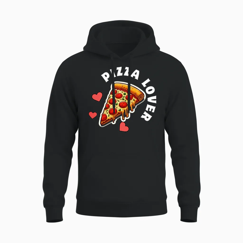 Pizza Lover Slice Design Unisex Hoodie in Black