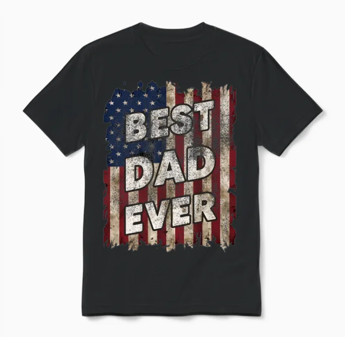 Father's Day Usa American Flag Best Dad Ever Unisex T-Shirt in Black
