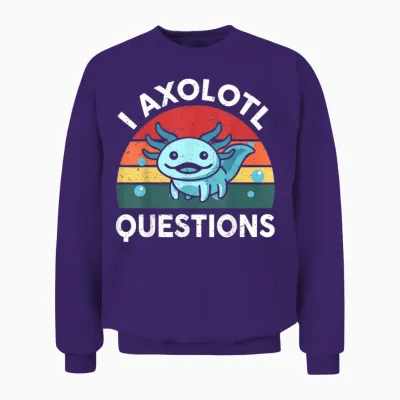 Kids I Axolotl Questions Funny Graphic Tees Unisex Sweatshirt - Purple
