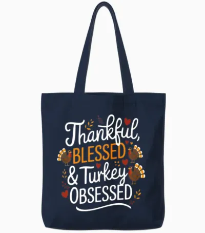 Funny Thanksgiving Thankful Blessed Tote Bags - Navy