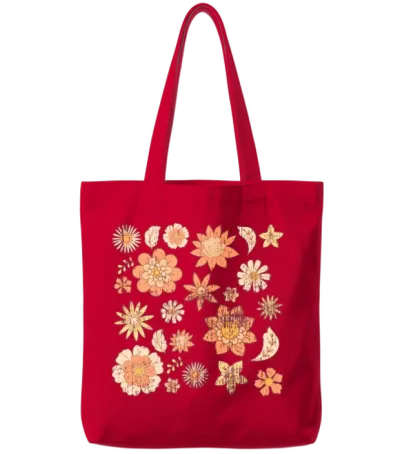 Retro Flowers Tote Bags - Red