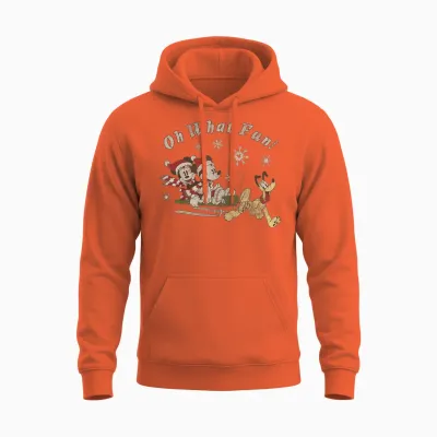 Disney Mickey Minnie and Pluto Oh What Fun Christmas Sled Unisex Hoodie - Orange