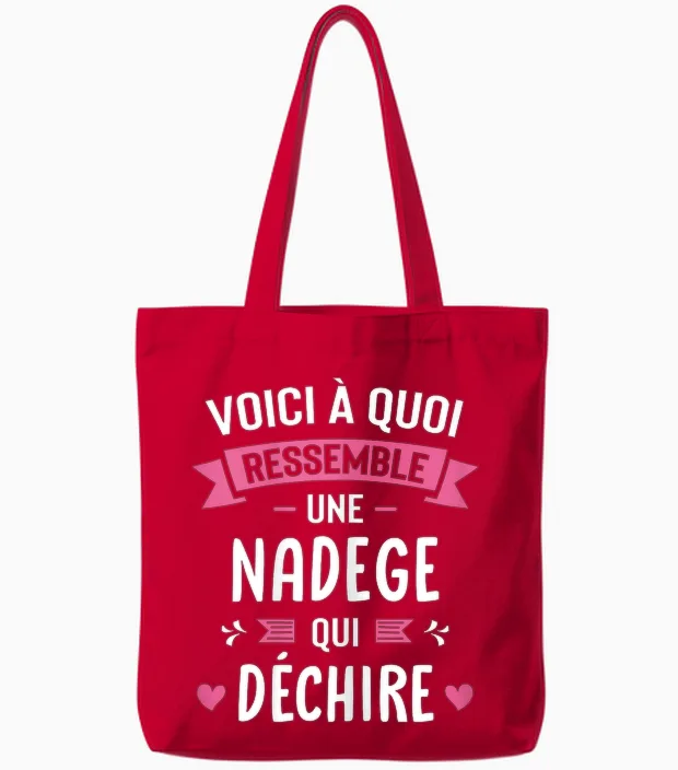 Woman Humour Personalized Gift Name Nadege Qui Déchire T-Shirt, Black, Female X-Small Tote Bags in Red