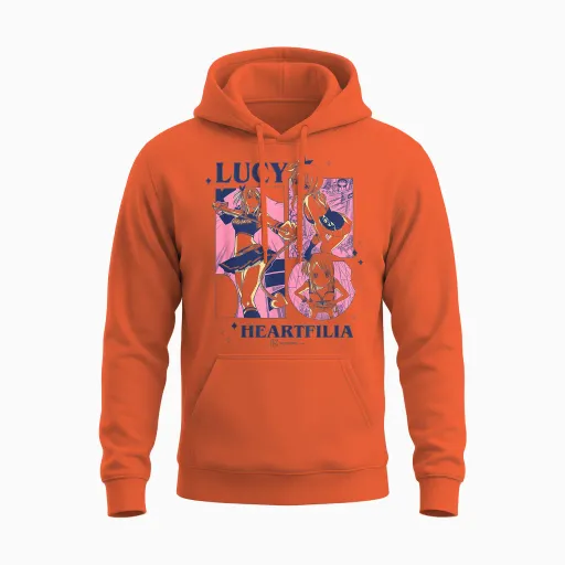 Fairy Tail Lucy Heartfilia Multi Pose Distressed Showcase Unisex Hoodie in Orange
