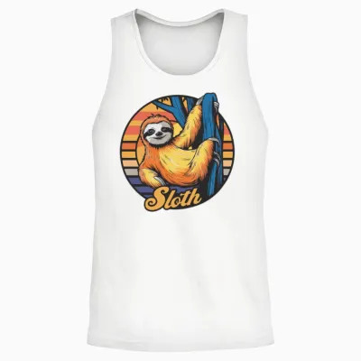 Funny Sloth Retro Vintage Unisex Tank Top - White