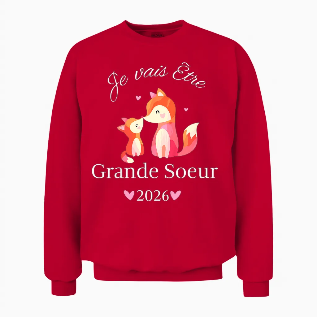 Child Future Big Sister 2026 I Will Be Big Sister 2026 Unisex Sweatshirt in Red