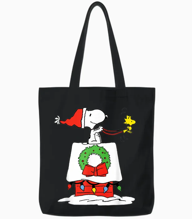 Peanuts Holiday Snoopy's Doghouse Sleigh Tote Bags in Black