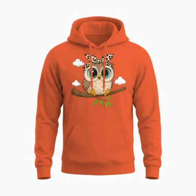 Niedliche Eule Mit Schleife, Leopardenmuster, Lustige Tierkunst Unisex Hoodie - Orange