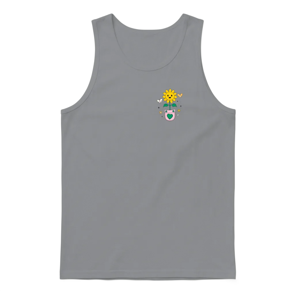 Good Positive Vibes Sunflower Pocket Design Unisex Tank Top - Sport Grey