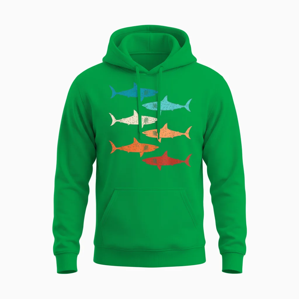 Retro Haifisch Hai Unterwasserlebewesen Ozean Damen Herren Unisex Hoodie in Irish Green