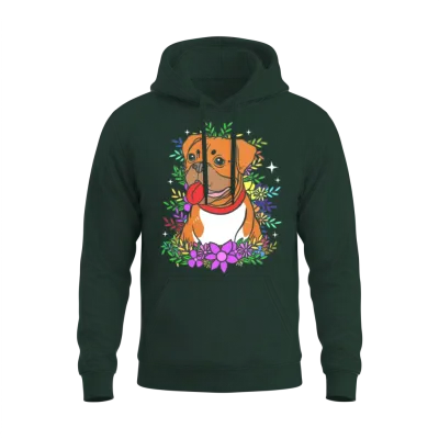 Cute Dog Pet Owner Dog Print Flower Boxer Dog Unisex Hoodie - Forest