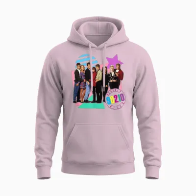 Beverly Hills 90210 Retro T-Shirt Für Erwachsene - Unisex - Multicolored - S - Klein - Eu - Rundhals-Ausschnitt - Halbarm - Klassische Passform - Imported - Retro-Poster-Design Unisex Hoodie - Light Pink