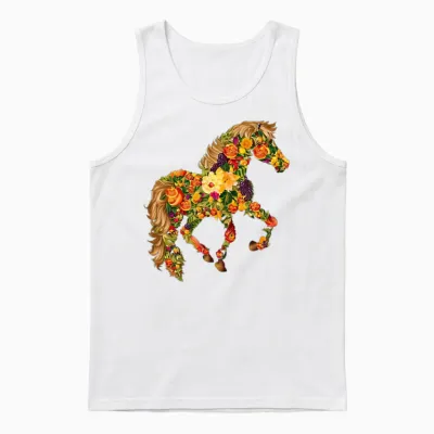 Horses Rich in Flowers Unisex Tank Top - White
