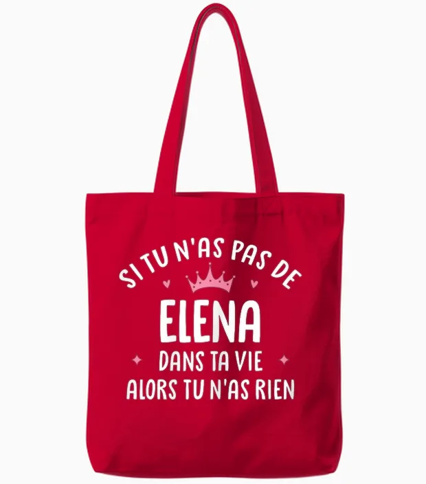 Wife Girlfriend Humour Gift Personalized Name Elena T-Shirt, Black Tote Bags in Red