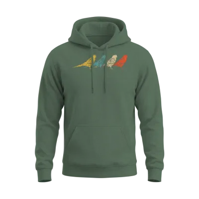 Vintage Retro Budgie Bird Budgerigar Unisex Hoodie - Military Green