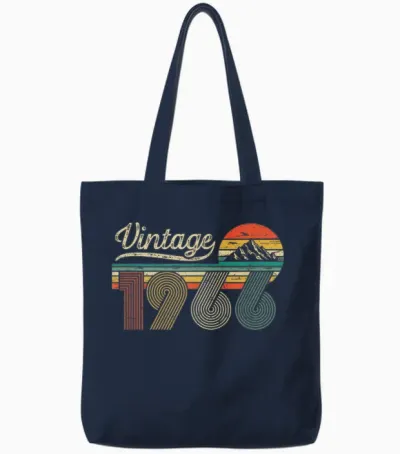 Vintage 1966 Man Woman Birthday - Born in 1966 Original Tote Bags - Navy