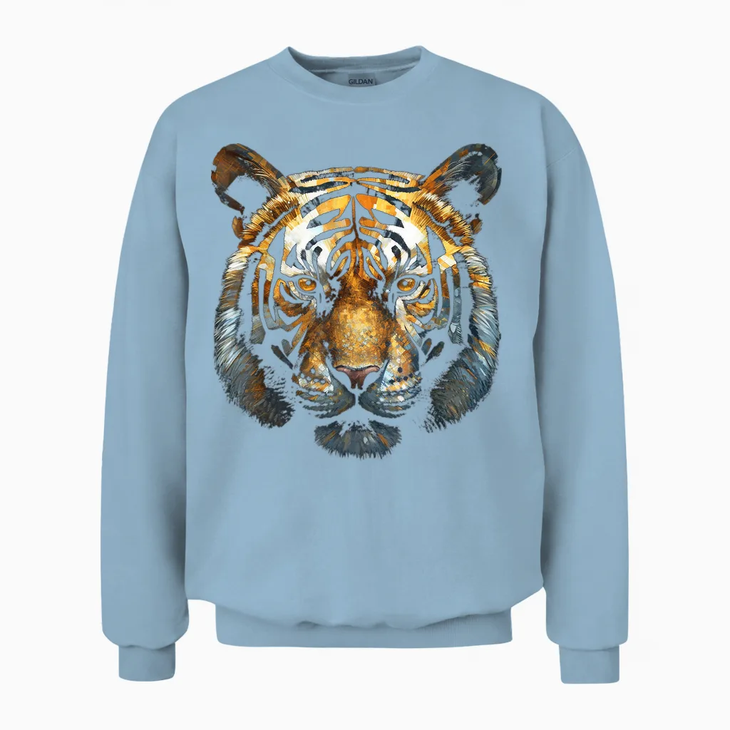 Tiger Animal Art Motif Unisex Sweatshirt in Light Blue