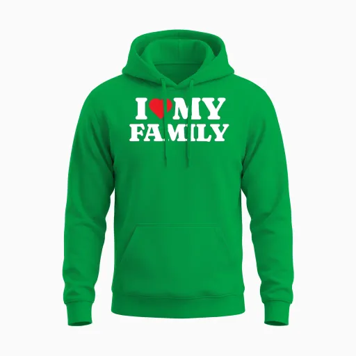 I Love My Family Unisex Hoodie in Irish Green
