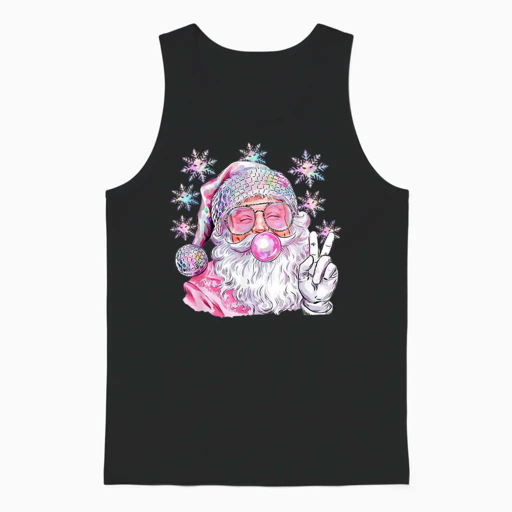 Vintage Retro Santa Christmas Pink Sunglasses Bubble Gum Unisex Tank Top in Black