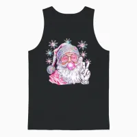Vintage Retro Santa Christmas Pink Sunglasses Bubble Gum Unisex Tank Top in Black - 1