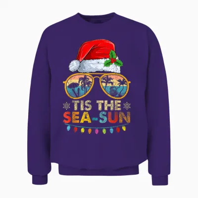 Tis the Sea Sun Santa Beach Summer Christmas in July Summer Unisex Sweatshirt - Purple