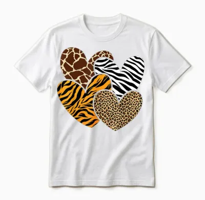 Girls Animal Print Clothes Kids Cheetah Leopard Heart Unisex T-Shirt - White