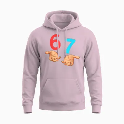 67 Six Seven 6 7 Kids 67 Teens Boys 6-7 Meme Hands 67 Funny Unisex Hoodie - Light Pink