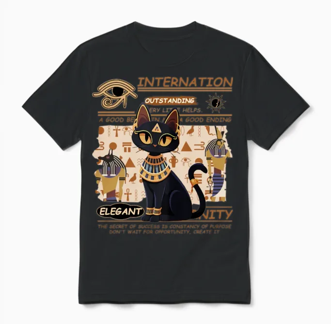Royal Egyptian Black Cat - Lovers Unisex T-Shirt in Black