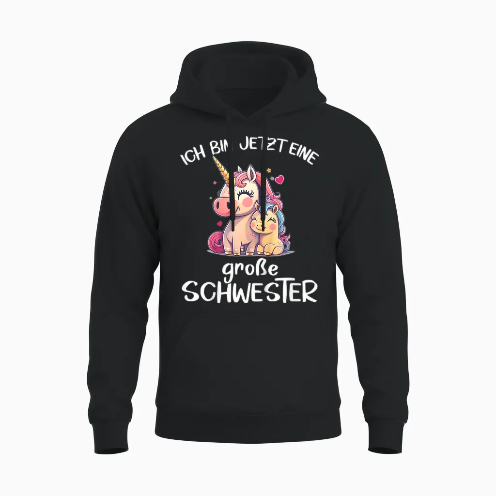 Ich Bin Jetzt Eine Große Schwester Unicorn Sun Girls' Unisex Hoodie in Black