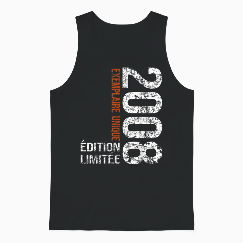 Vintage 2008 Gift 18 Years Boy Birthday Humour Unisex Tank Top in Black
