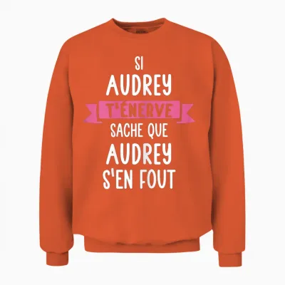 Gift Woman Humour Name Personalised Audrey T-Shirt, Black, Female X-Small Unisex Sweatshirt - Orange