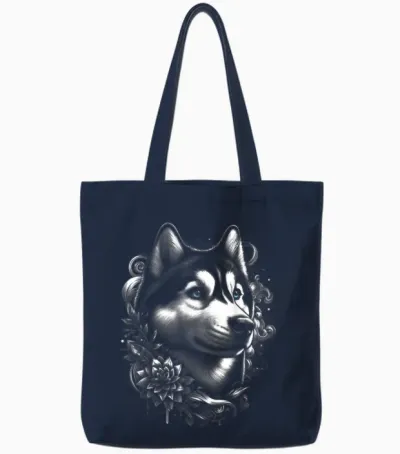 Cooler Husky Mit Blauen Augen Und Blumen Deko Tote Bags - Navy
