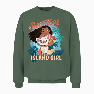 Disney Moana Birthday Island Girl Moana Pua Hei Hei Big Logo T-Shirt, Blue Unisex Sweatshirt - Military Green