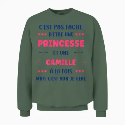 Princess Super Camille Girl Name Humour Camille T-Shirt, White, Female X-Small Unisex Sweatshirt - Military Green