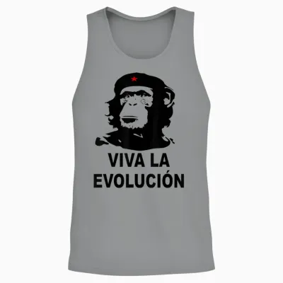Che Guevara Schimpanse Viva La Evolucion Evolution T-Shirt Für Damen Und Herren, Klassische Passform, Kurzarm, V-Ausschnitt, Blau Mit Affen-Design, Größe S Unisex Tank Top - Sport Grey