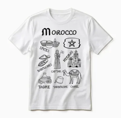 Maroc Souvenir Voyage Drapeau Marocain Casbah Chameau Cadeau Unisex T-Shirt - White