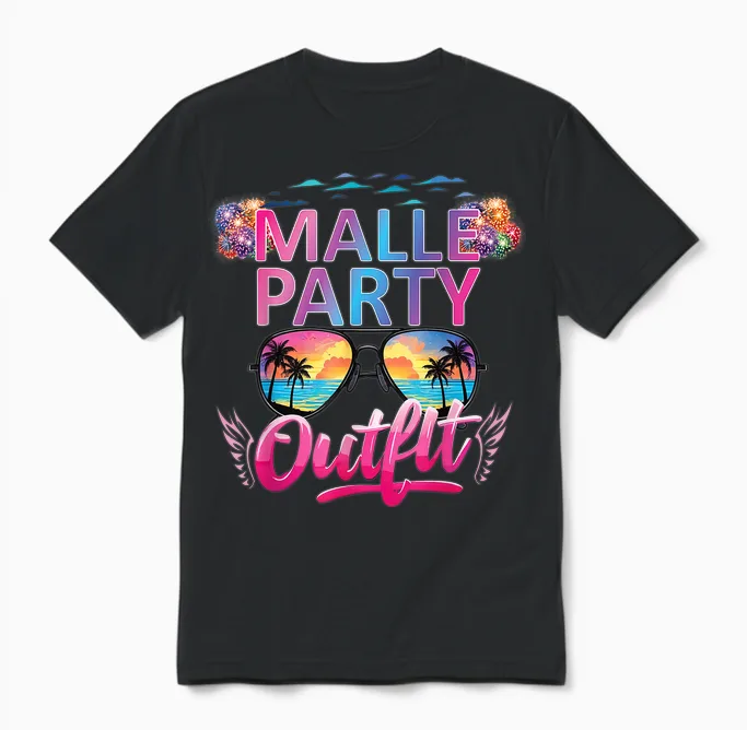 Malle Party Gruppenshirt Mallorca Outfit Damen Herren Party Unisex T-Shirt in Black
