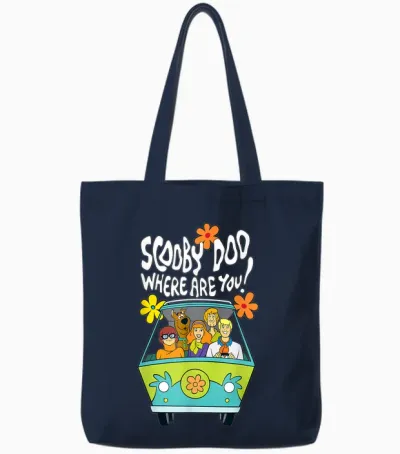 Scooby-Doo Vintage the Mystery Machine Floral Where Are You! Tote Bags - Navy