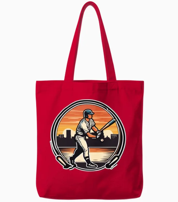 Baseball Retro Baseball Sunset Tote Bags - Red