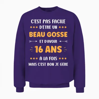 Humour Boy Teen 16 Years Old Handsome Kid Birthday 16 Years T-Shirt, Black, S Unisex Sweatshirt - Purple