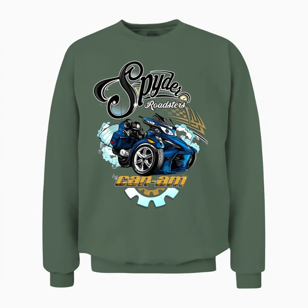 Can Am Spyder Roadsters Retro Logo Unisex Sweatshirt in Military Green