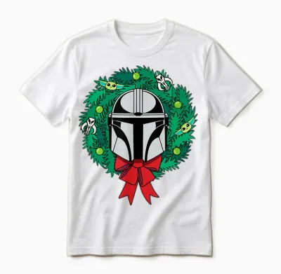 Amazon Essentials the Mandalorian Helmet Holiday Christmas Wreath Unisex T-Shirt - White