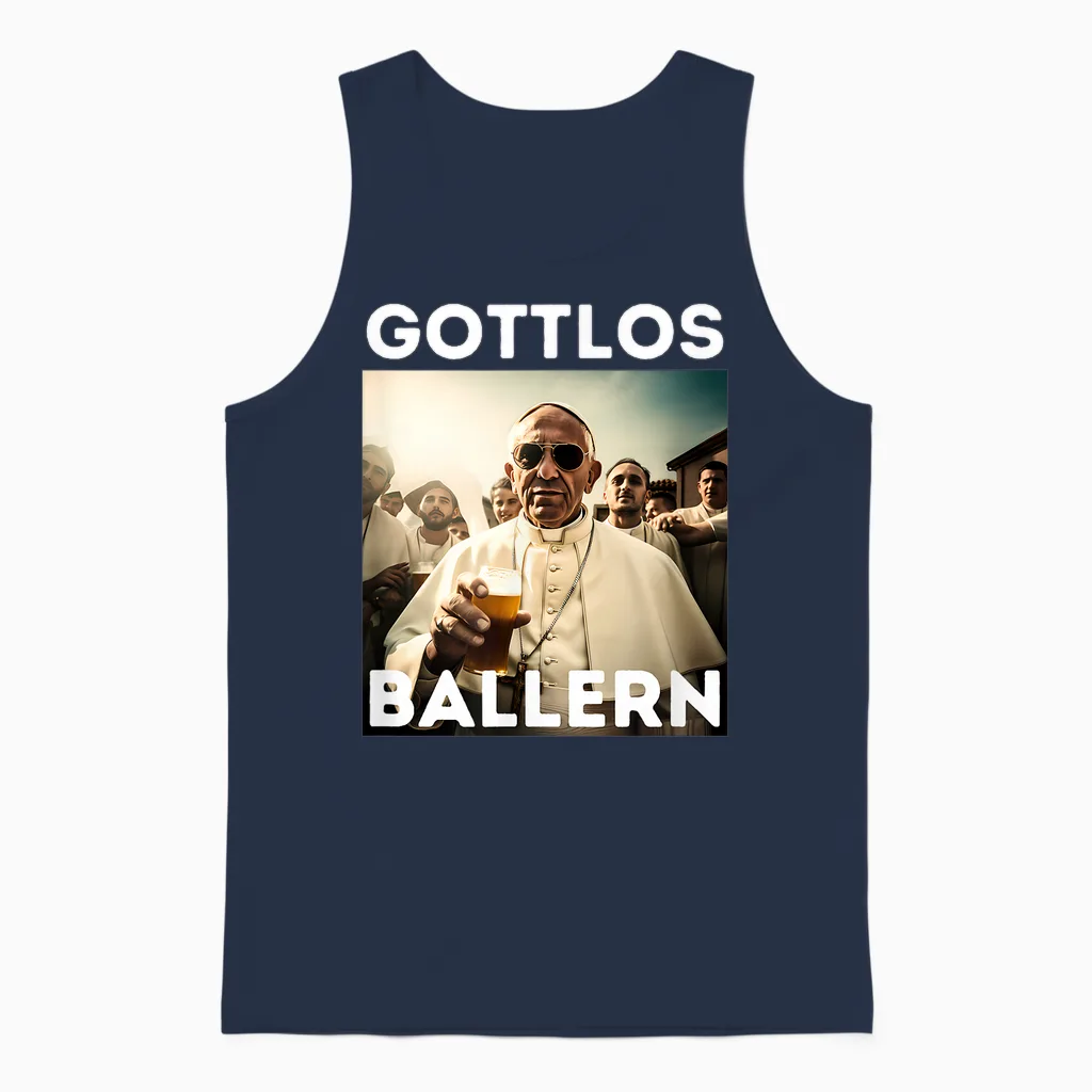 Gottlos Ballern Lustiges Papst Franziskus Fünf Bier Unisex Tank Top in Navy