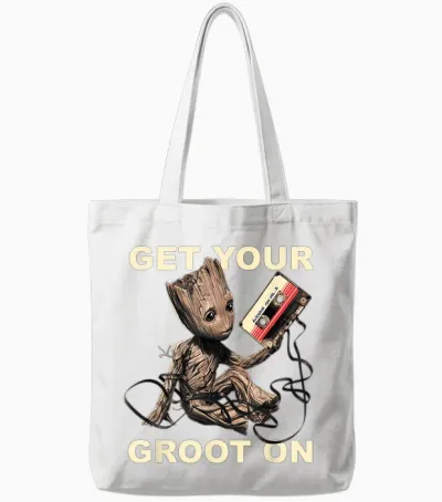 Guardians of the Galaxy Vol.2 Get Your Groot on T-Shirt, Black Tote Bags - White