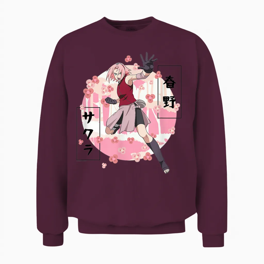 Naruto Shippuden Sakura Blossoms Anime Unisex Sweatshirt in Maroon