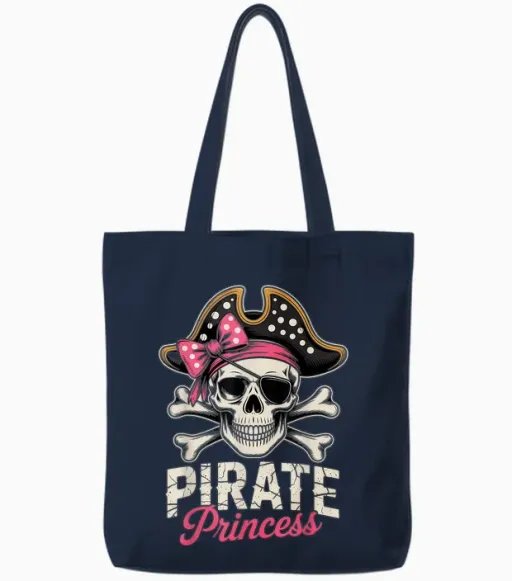 Princess Pirate Pink Birthday Girl Pirate Party Girl Pirate Party Girl Tote Bags in Navy