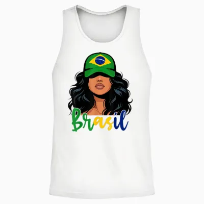 Brasileira Girl Brazil Flag Proud of Brazil Unisex Tank Top - White