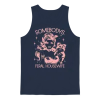 Somebodys Feral Retro Housewife Puppy Unisex Tank Top - Navy – 1